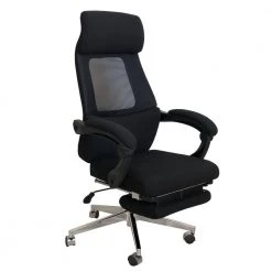 Black Position Lock Ergonomic Swivel Office Chair with Fabric Seat and Retractable Footrest by The Urban Port