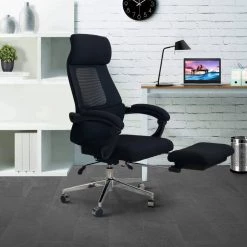 Black Position Lock Ergonomic Swivel Office Chair with Fabric Seat and Retractable Footrest by The Urban Port -The Urban Port Sales black the urban port ergonomic chairs upt 230096 d4 1000