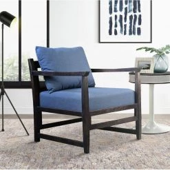 Malibu Navy Blue and Black Open Wood Frame Accent Chair with Fabric Seating by The Urban Port -The Urban Port Sales blue and black the urban port accent chairs upt 270563 31 1000