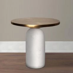17 in. Brass and White Round Brass Modern Accent End Table with Cylindrical Marble Base by The Urban Port -The Urban Port Sales brass and white the urban port end side tables upt 272904 66 1000