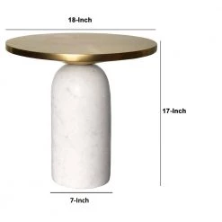 17 in. Brass and White Round Brass Modern Accent End Table with Cylindrical Marble Base by The Urban Port -The Urban Port Sales brass and white the urban port end side tables upt 272904 76 1000