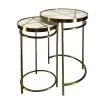 15 in. Brass Inlay and White Round 2-Piece Marble Top Nesting End Table Set with Metal Frame by The Urban Port