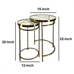 15 in. Brass Inlay and White Round 2-Piece Marble Top Nesting End Table Set with Metal Frame by The Urban Port -The Urban Port Sales brass and white the urban port end side tables upt 272905 fa 1000 1