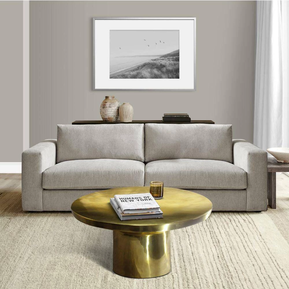 30 in. Glossy Gold Brass Modern Classic Round Metal Coffee Table with Pedestal Base by The Urban Port 9 30 in. Glossy Gold Brass Modern Classic Round Metal Coffee Table with Pedestal Base by The Urban Port - Image 9