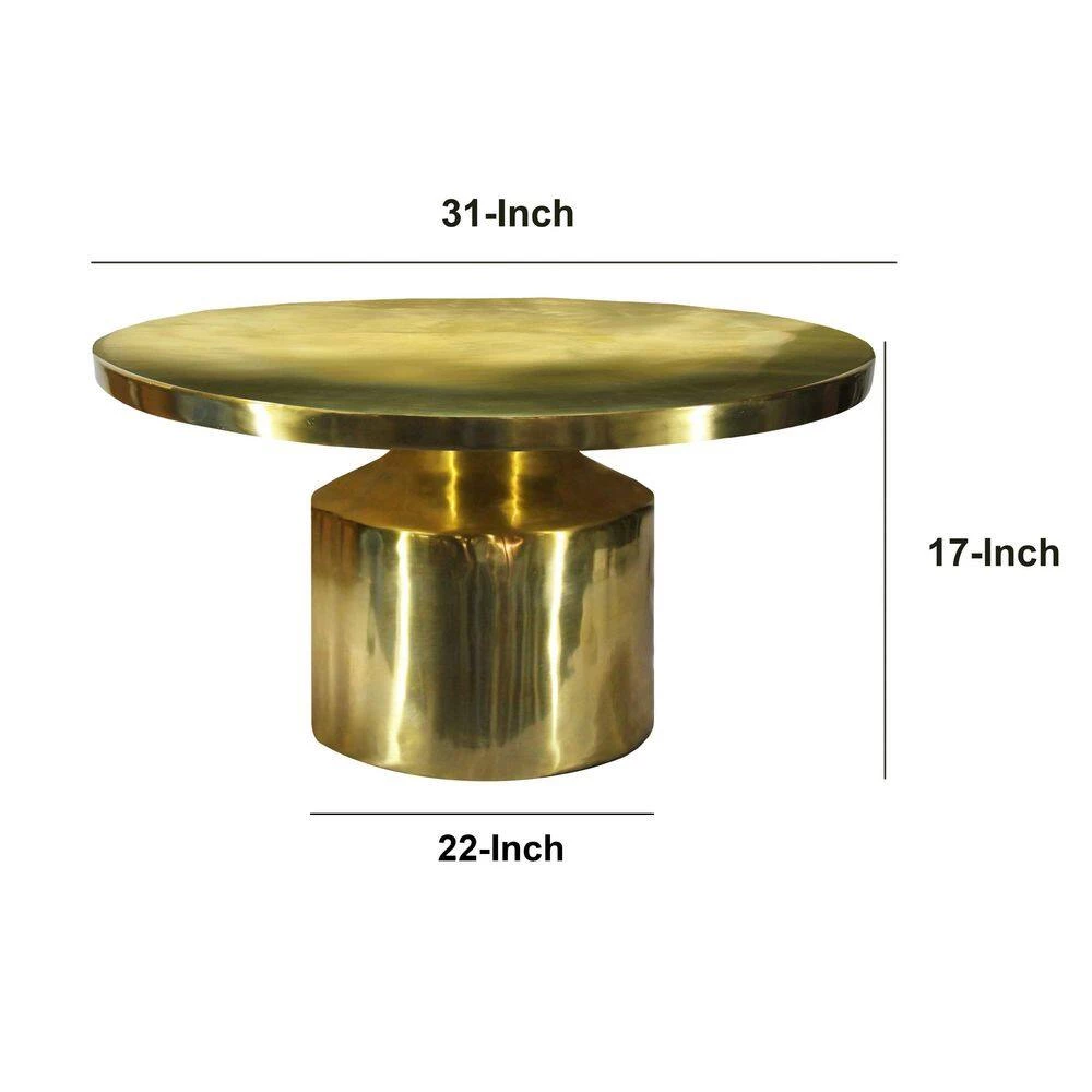 30 in. Glossy Gold Brass Modern Classic Round Metal Coffee Table with Pedestal Base by The Urban Port 6 30 in. Glossy Gold Brass Modern Classic Round Metal Coffee Table with Pedestal Base by The Urban Port - Image 6