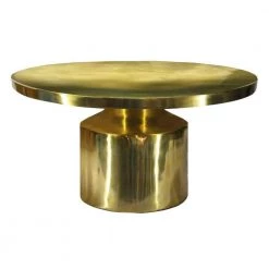 30 in. Glossy Gold Brass Modern Classic Round Metal Coffee Table with Pedestal Base by The Urban Port