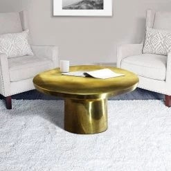 30 in. Glossy Gold Brass Modern Classic Round Metal Coffee Table with Pedestal Base by The Urban Port 16 30 in. Glossy Gold Brass Modern Classic Round Metal Coffee Table with Pedestal Base by The Urban Port -The Urban Port Sales brass the urban port coffee tables upt 272897 76 1000