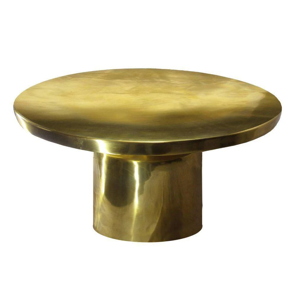 30 in. Glossy Gold Brass Modern Classic Round Metal Coffee Table with Pedestal Base by The Urban Port 3 30 in. Glossy Gold Brass Modern Classic Round Metal Coffee Table with Pedestal Base by The Urban Port - Image 3
