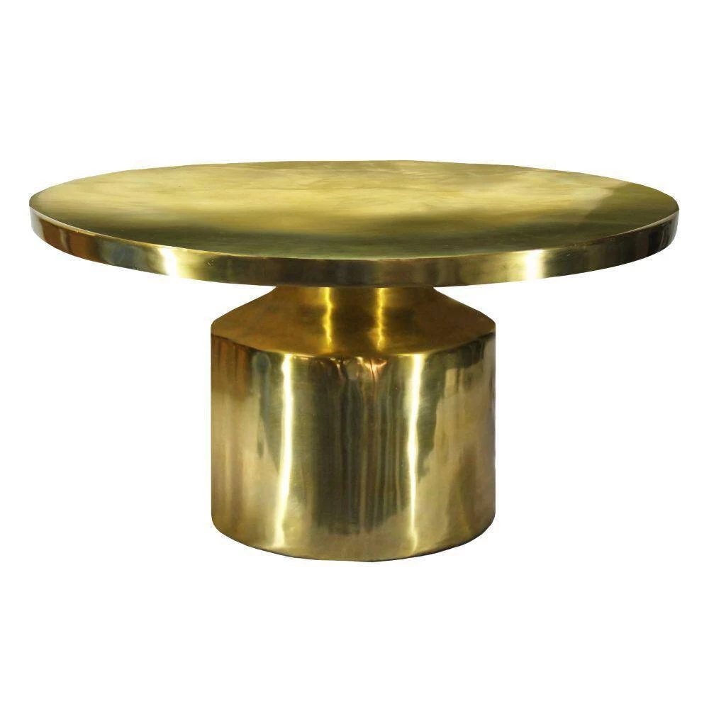 30 in. Glossy Gold Brass Modern Classic Round Metal Coffee Table with Pedestal Base by The Urban Port 2 30 in. Glossy Gold Brass Modern Classic Round Metal Coffee Table with Pedestal Base by The Urban Port - Image 2