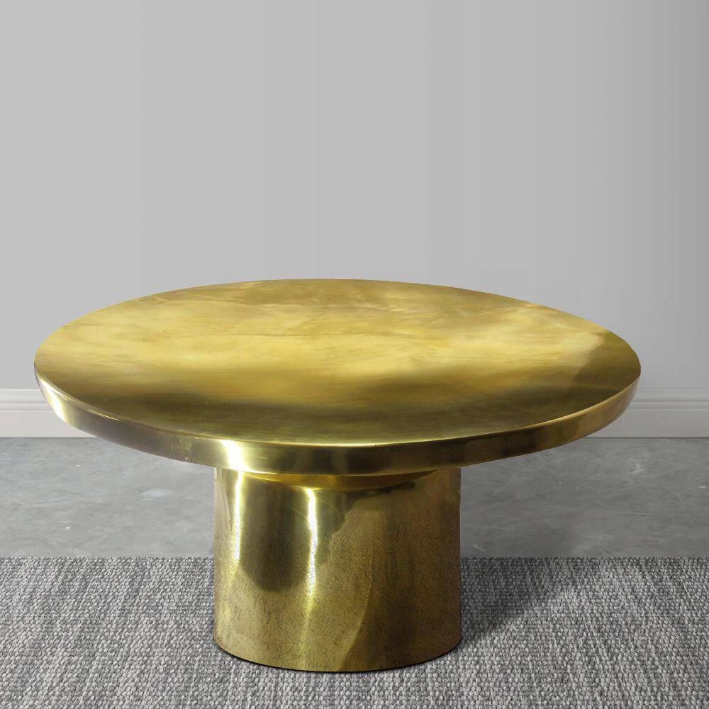30 in. Glossy Gold Brass Modern Classic Round Metal Coffee Table with Pedestal Base by The Urban Port 7 30 in. Glossy Gold Brass Modern Classic Round Metal Coffee Table with Pedestal Base by The Urban Port - Image 7