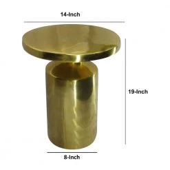 14 in. Glossy Brass Modern Industrial Round Metal Side Accent Table with Pedestal Base by The Urban Port -The Urban Port Sales brass the urban port end side tables upt 272898 44 1000