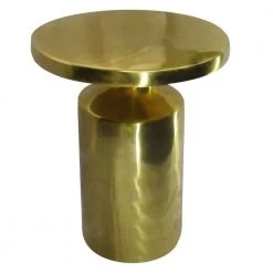 14 in. Glossy Brass Modern Industrial Round Metal Side Accent Table with Pedestal Base by The Urban Port
