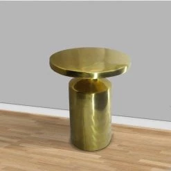 14 in. Glossy Brass Modern Industrial Round Metal Side Accent Table with Pedestal Base by The Urban Port -The Urban Port Sales brass the urban port end side tables upt 272898 fa 1000