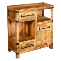 Brown and Black Wooden Cabinet with 2-Spacious Drawers and 2-Open Shelves by The Urban Port