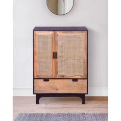 42 in. Brown and Black Mango Wood Armoire Storage Cabinet with 2-Cane Rattan Woven Doors and 1-Drawer by The Urban Port -The Urban Port Sales brown and black the urban port accent cabinets upt 272551 31 1000