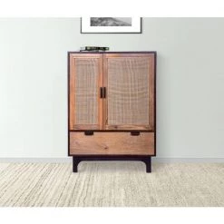 42 in. Brown and Black Mango Wood Armoire Storage Cabinet with 2-Cane Rattan Woven Doors and 1-Drawer by The Urban Port -The Urban Port Sales brown and black the urban port accent cabinets upt 272551 76 1000