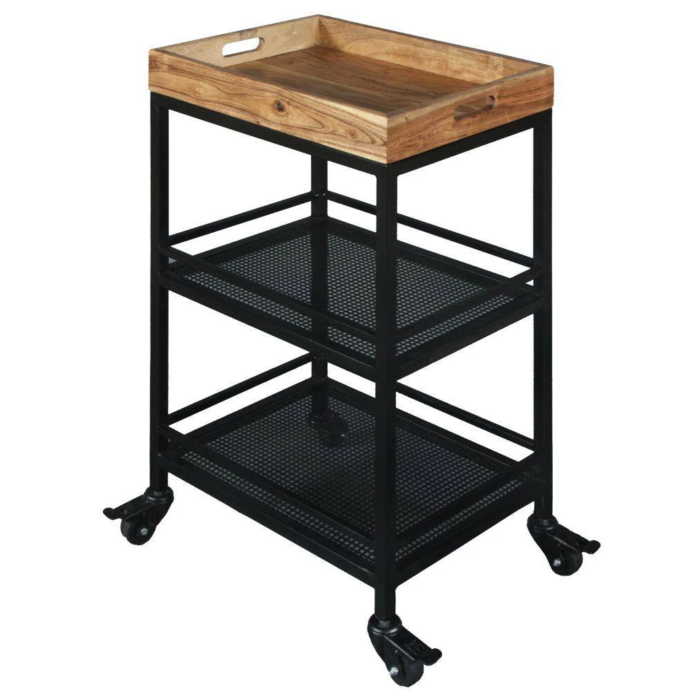 Industrial Brown and Black Metal Frame Serving Cart with 3-Tier Storage by The Urban Port 7 Industrial Brown and Black Metal Frame Serving Cart with 3-Tier Storage by The Urban Port - Image 7