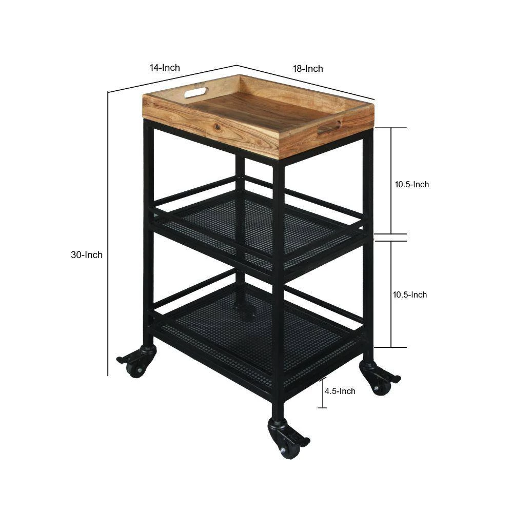 Industrial Brown and Black Metal Frame Serving Cart with 3-Tier Storage by The Urban Port 6 Industrial Brown and Black Metal Frame Serving Cart with 3-Tier Storage by The Urban Port - Image 6