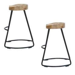 24 In. Natural Black Mango Wood Industrial Counter Height Stool with Saddle Seat (Set of 2) by The Urban Port -The Urban Port Sales brown and black the urban port bar stools upt 37910 2 4f 1000