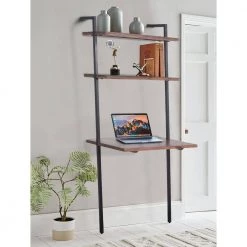 Industrial 70 in. H Brown and Black Mango Wood 3-Shelf Ladder Storage Wall Shelf Bookcase with Tubular Frame by The Urban Port -The Urban Port Sales brown and black the urban port bookcases bookshelves upt 197867 1d 1000