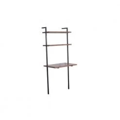 Industrial 70 in. H Brown and Black Mango Wood 3-Shelf Ladder Storage Wall Shelf Bookcase with Tubular Frame by The Urban Port