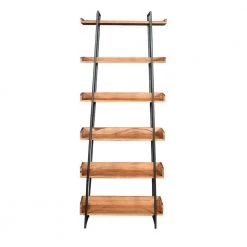 29 in. H Brown and Black Wooden 6-Shelf Ladder Storage Bookcase with Metal Frame by The Urban Port