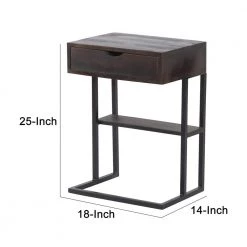 13.5 in. Brown and Black C Shaped Side Table with 1 Drawer and Metal Frame by The Urban Port -The Urban Port Sales brown and black the urban port c tables upt 262412 1d 1000