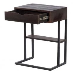 13.5 in. Brown and Black C Shaped Side Table with 1 Drawer and Metal Frame by The Urban Port -The Urban Port Sales brown and black the urban port c tables upt 262412 4f 1000