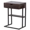 13.5 in. Brown and Black C Shaped Side Table with 1 Drawer and Metal Frame by The Urban Port
