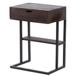13.5 in. Brown and Black C Shaped Side Table with 1 Drawer and Metal Frame by The Urban Port