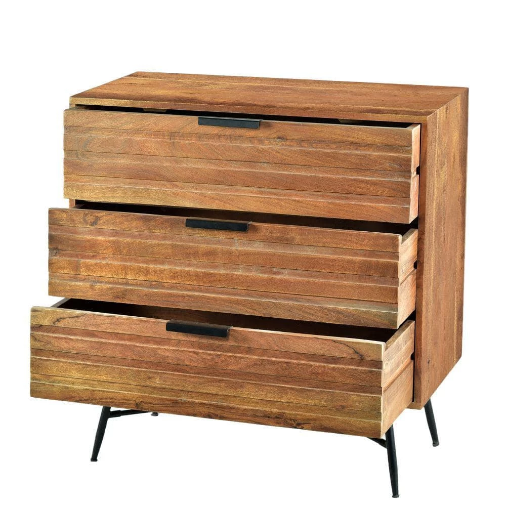 Brown and Black 3-Drawer Wooden Chest with Slanted Metal Base by The Urban Port 5 Brown and Black 3-Drawer Wooden Chest with Slanted Metal Base by The Urban Port - Image 5