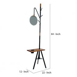 84 In. Brown and Black Metal Coat Stand with Mirror and Wooden Desk by The Urban Port -The Urban Port Sales brown and black the urban port coat racks upt 238072 44 1000