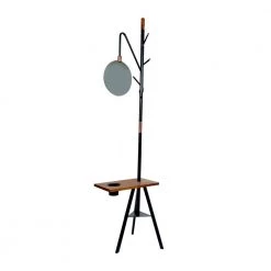 84 In. Brown and Black Metal Coat Stand with Mirror and Wooden Desk by The Urban Port