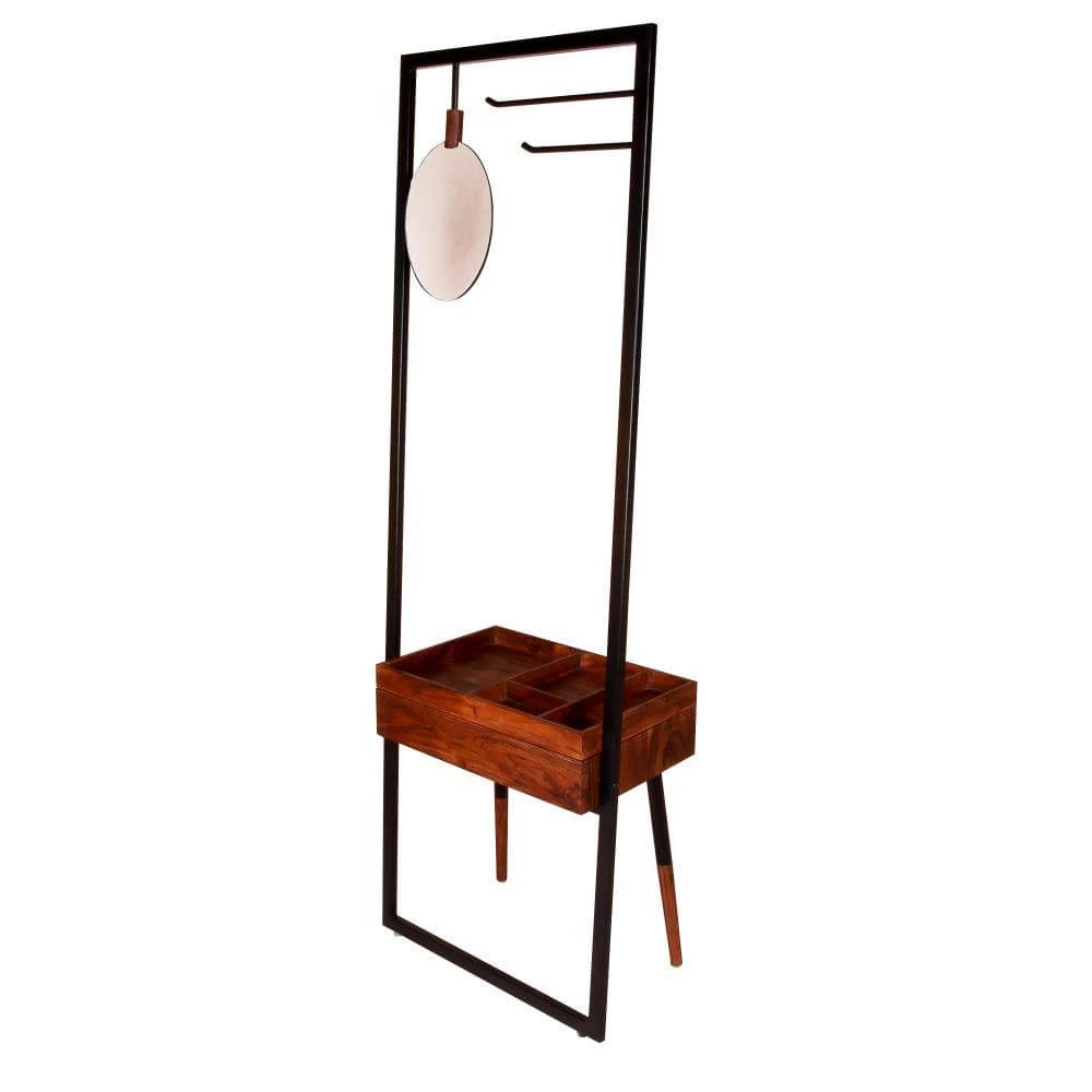 71 In. Brown and Black Metal Coat Stand with Mirror and 1 Drawer by The Urban Port 1 71 In. Brown and Black Metal Coat Stand with Mirror and 1 Drawer by The Urban Port