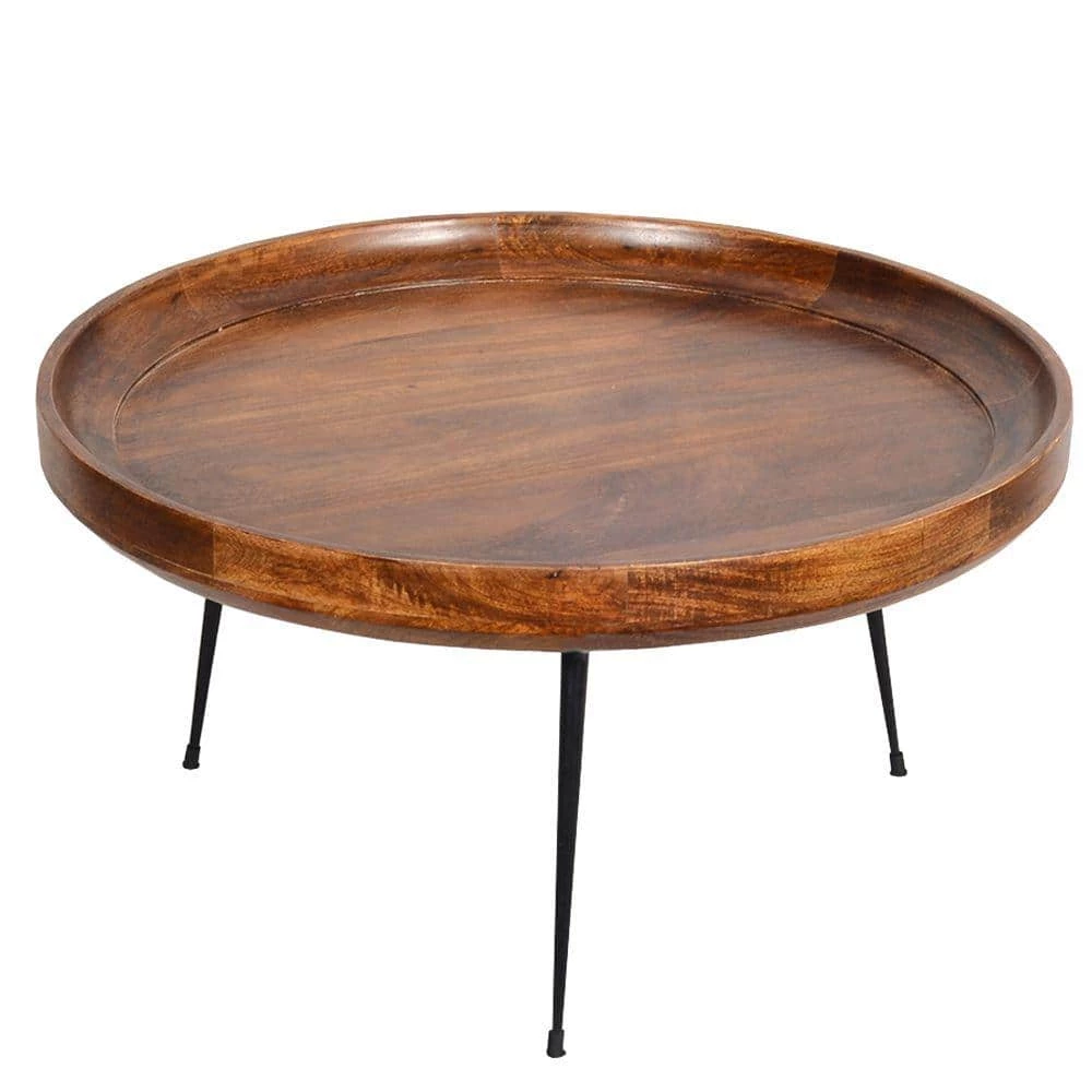 30 in. Brown/Black Medium Round Wood Coffee Table with Metal Legs by The Urban Port 1 30 in. Brown/Black Medium Round Wood Coffee Table with Metal Legs by The Urban Port