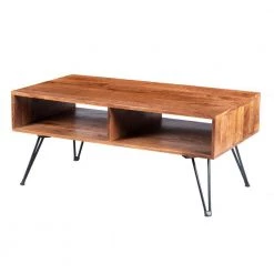 42 in. Brown/Black Large Rectangle Wood Coffee Table with Metal Hairpin Legs by The Urban Port