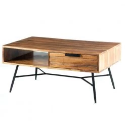 21 in. Brown/Black Medium Rectangle Wood Coffee Table with Drawers by The Urban Port