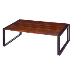 48 In. Brown and Black Wooden Coffee Table with Double Metal Sled Base by The Urban Port