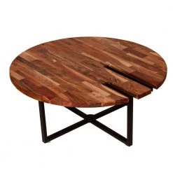 35.4 in. L Brown and Black Round Wooden Top Coffee Table with Metal Base by The Urban Port