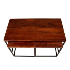 15.8 in. L Brown Solid Wood Rectangular Coffee Table Set with Grain Details and Metal Frame (Set of 3) by The Urban Port -The Urban Port Sales brown and black the urban port coffee tables upt 238080 a0 1000