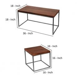 15.8 in. L Brown Solid Wood Rectangular Coffee Table Set with Grain Details and Metal Frame (Set of 3) by The Urban Port -The Urban Port Sales brown and black the urban port coffee tables upt 238080 d4 1000