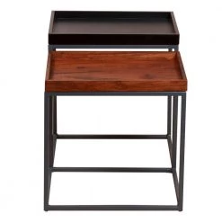 14.1 in. L Brown and Black Wooden Square Tray Top Nesting Table Set with Metal Frame (Set of 2) by The Urban Port 20 14.1 in. L Brown and Black Wooden Square Tray Top Nesting Table Set with Metal Frame (Set of 2) by The Urban Port -The Urban Port Sales brown and black the urban port coffee tables upt 238081 1f 1000