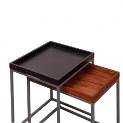 14.1 in. L Brown and Black Wooden Square Tray Top Nesting Table Set with Metal Frame (Set of 2) by The Urban Port 18 14.1 in. L Brown and Black Wooden Square Tray Top Nesting Table Set with Metal Frame (Set of 2) by The Urban Port -The Urban Port Sales brown and black the urban port coffee tables upt 238081 c3 1000