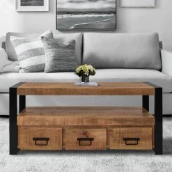 41 in. Brown and Black Rectangle Wooden Farmhouse Coffee Table with Open Shelf and 3-Drawer by The Urban Port -The Urban Port Sales brown and black the urban port coffee tables upt 242959 76 1000