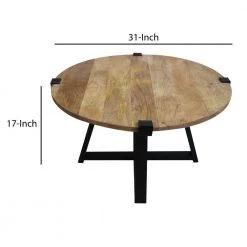 31 in. Brown and Black Round Wooden Coffee Table with Banded Metal Frame by The Urban Port -The Urban Port Sales brown and black the urban port coffee tables upt 247103 44 1000