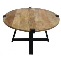 31 in. Brown and Black Round Wooden Coffee Table with Banded Metal Frame by The Urban Port