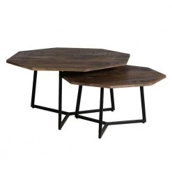 35,28 in. L Brown and Black Mango Wood Octagon Top 2 Piece Nesting Coffee Table Set by The Urban Port
