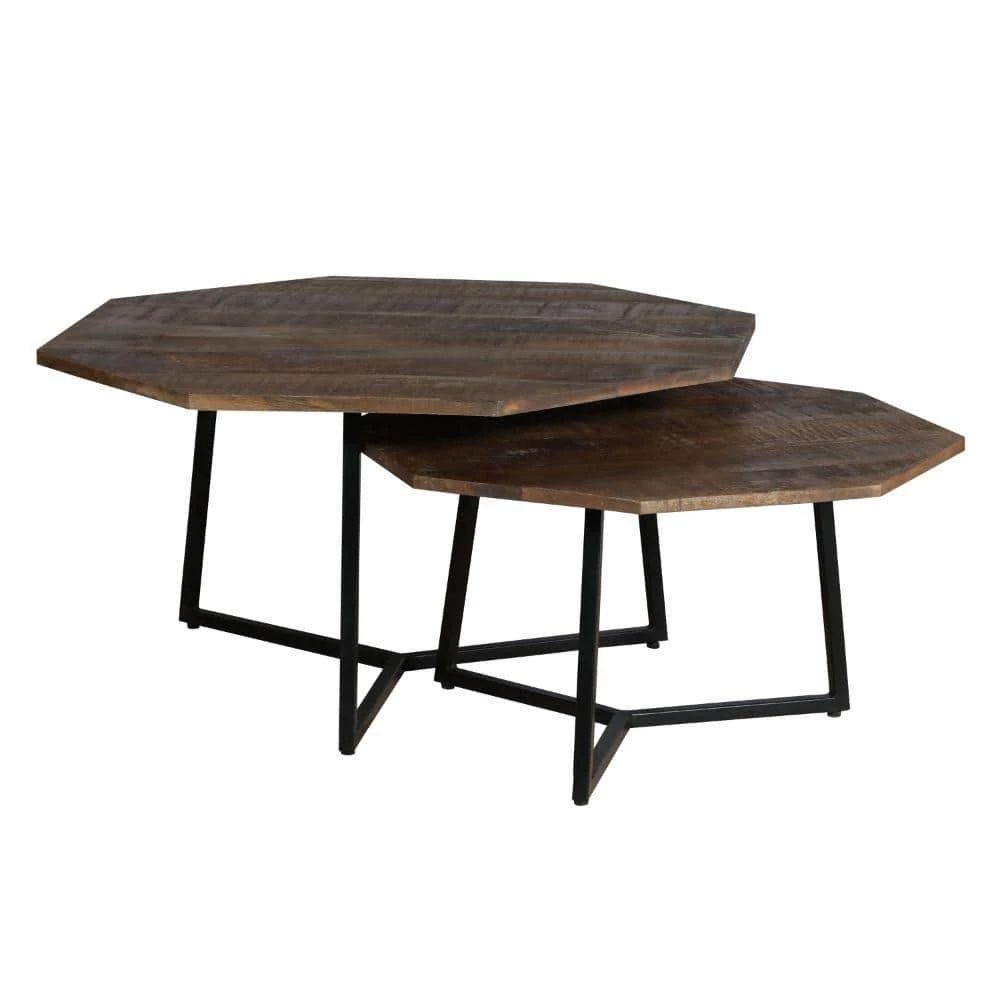 35,28 in. L Brown and Black Mango Wood Octagon Top 2 Piece Nesting Coffee Table Set by The Urban Port 1 35,28 in. L Brown and Black Mango Wood Octagon Top 2 Piece Nesting Coffee Table Set by The Urban Port