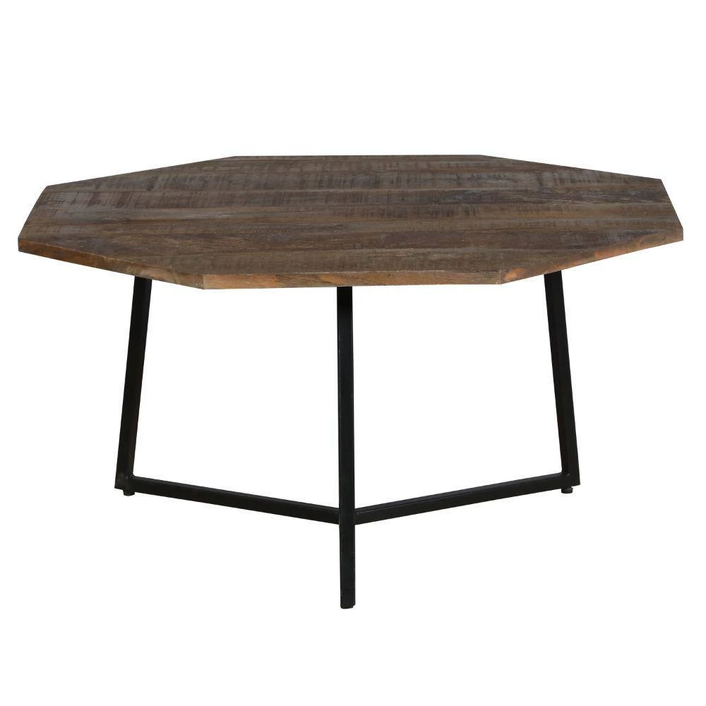 35,28 in. L Brown and Black Mango Wood Octagon Top 2 Piece Nesting Coffee Table Set by The Urban Port 4 35,28 in. L Brown and Black Mango Wood Octagon Top 2 Piece Nesting Coffee Table Set by The Urban Port - Image 4
