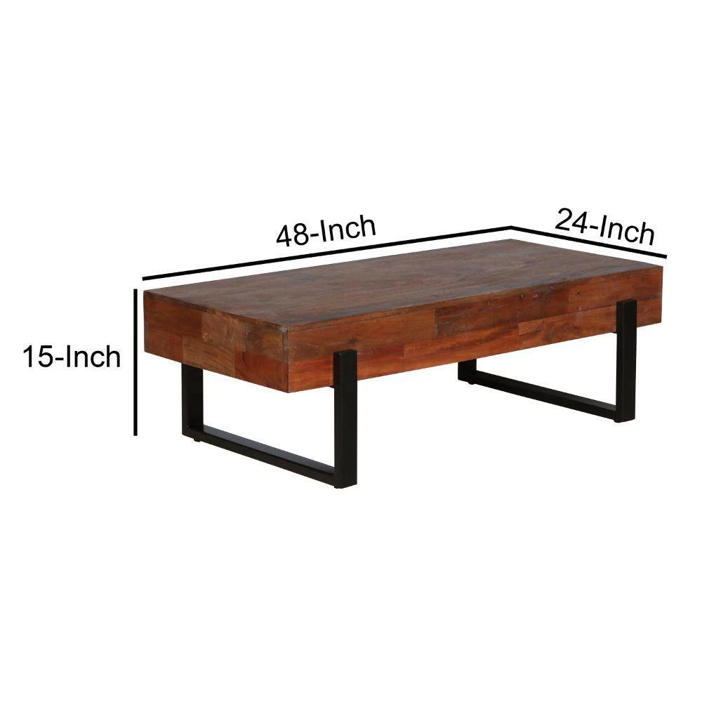 24 in. Brown and Black Iron Frame Butcher Block Rectangular Reclaimed Wood Coffee Table by The Urban Port 7 24 in. Brown and Black Iron Frame Butcher Block Rectangular Reclaimed Wood Coffee Table by The Urban Port - Image 7
